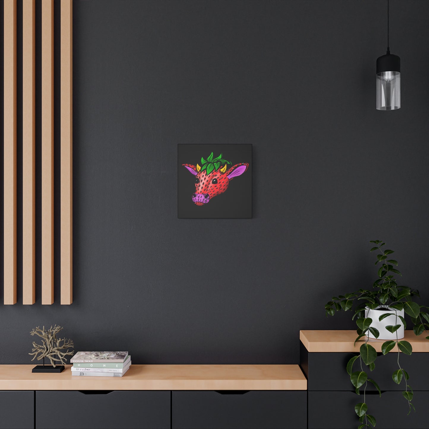 Colorful Cow Canvas Art - Strawberry Cow Stretched Wall Decor