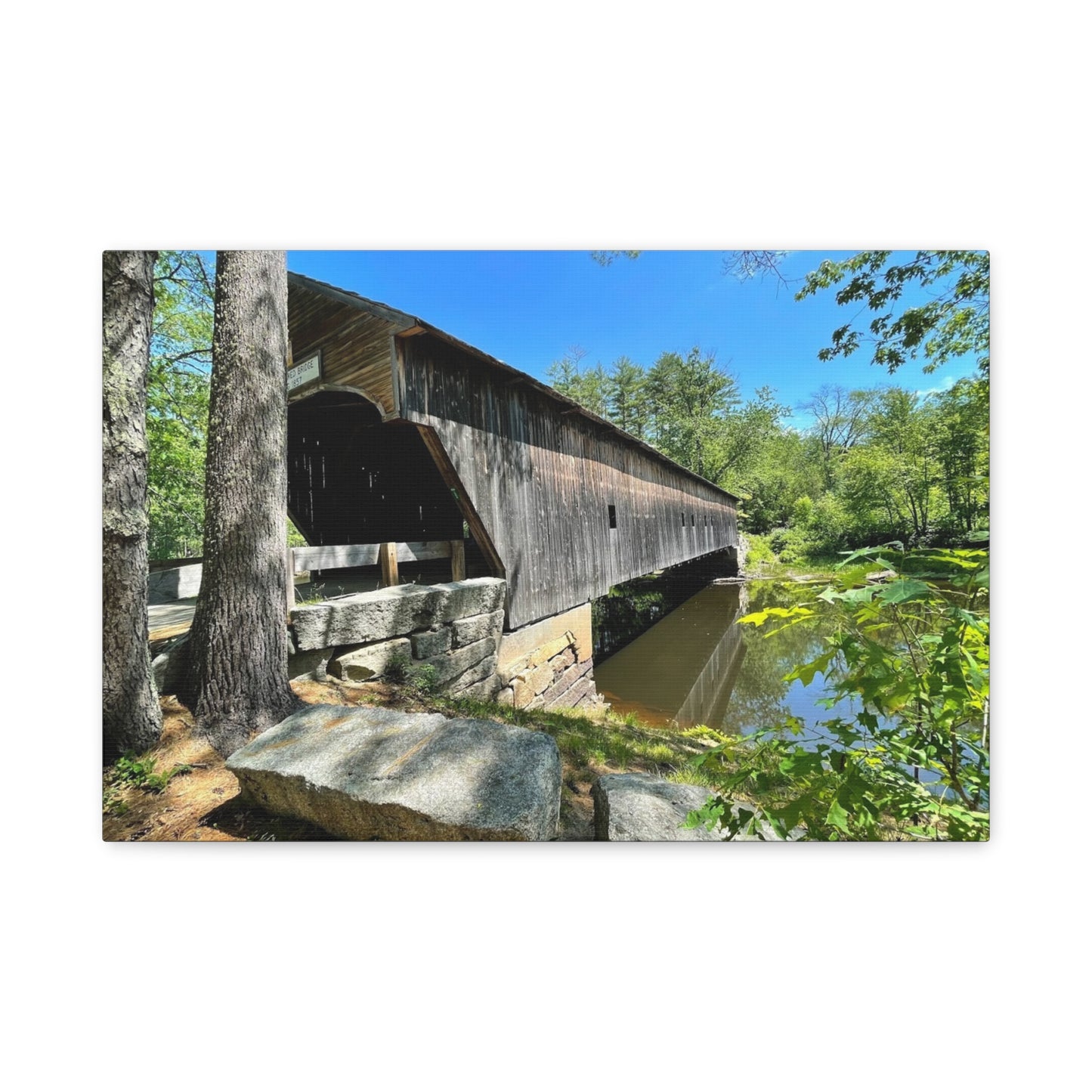 Scenic Covered Bridge Canvas Art - 1.25" Stretched Matte Wall Decor