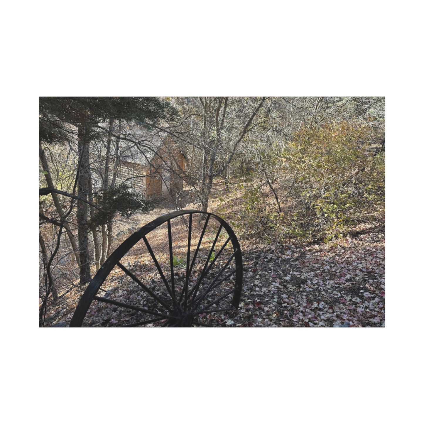 Rustic Landscape Canvas Wall Art - Nature Scene with Vintage Wheel