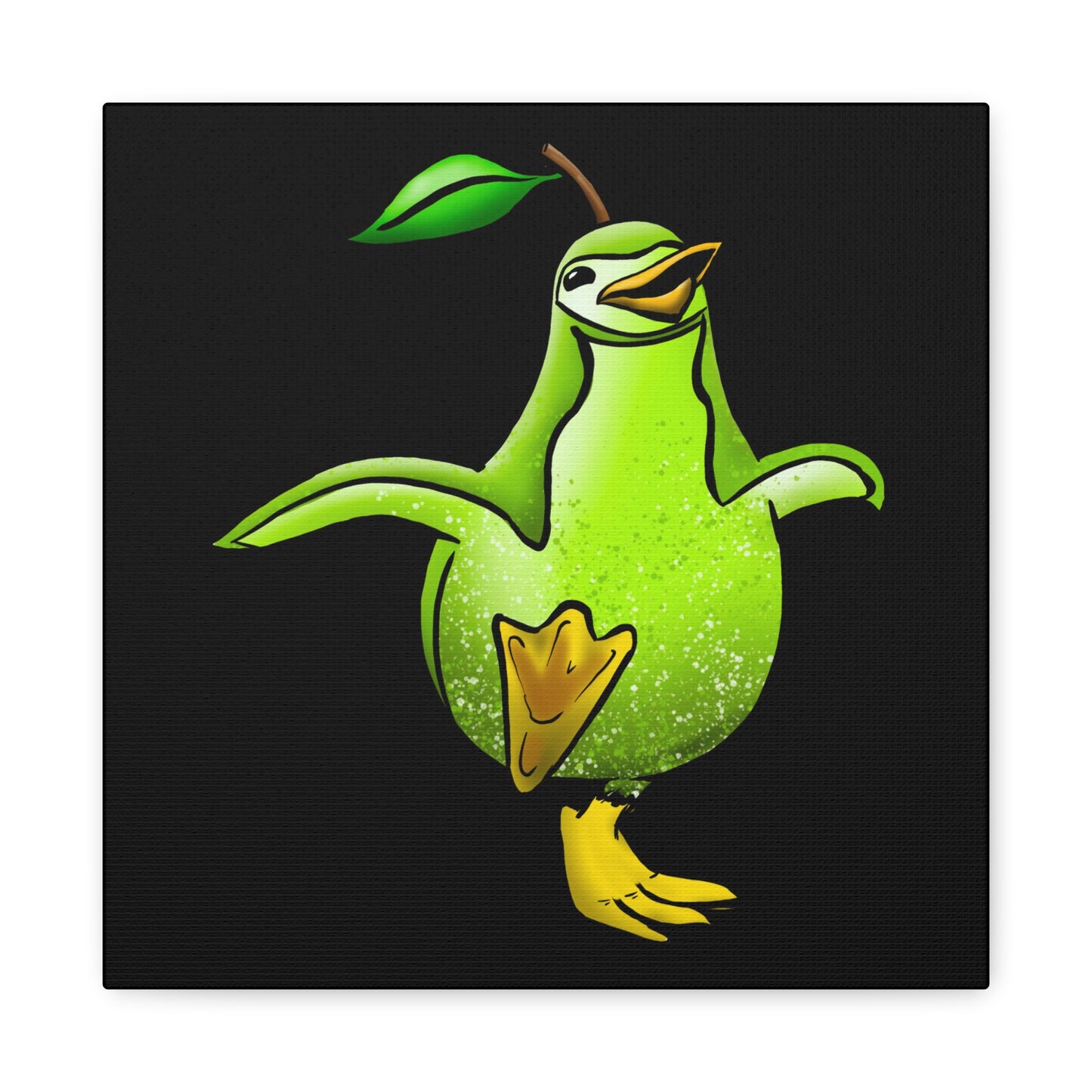 Whimsical Green Bird Pear Penguin Canvas Art - Charming Decor for Home and Office