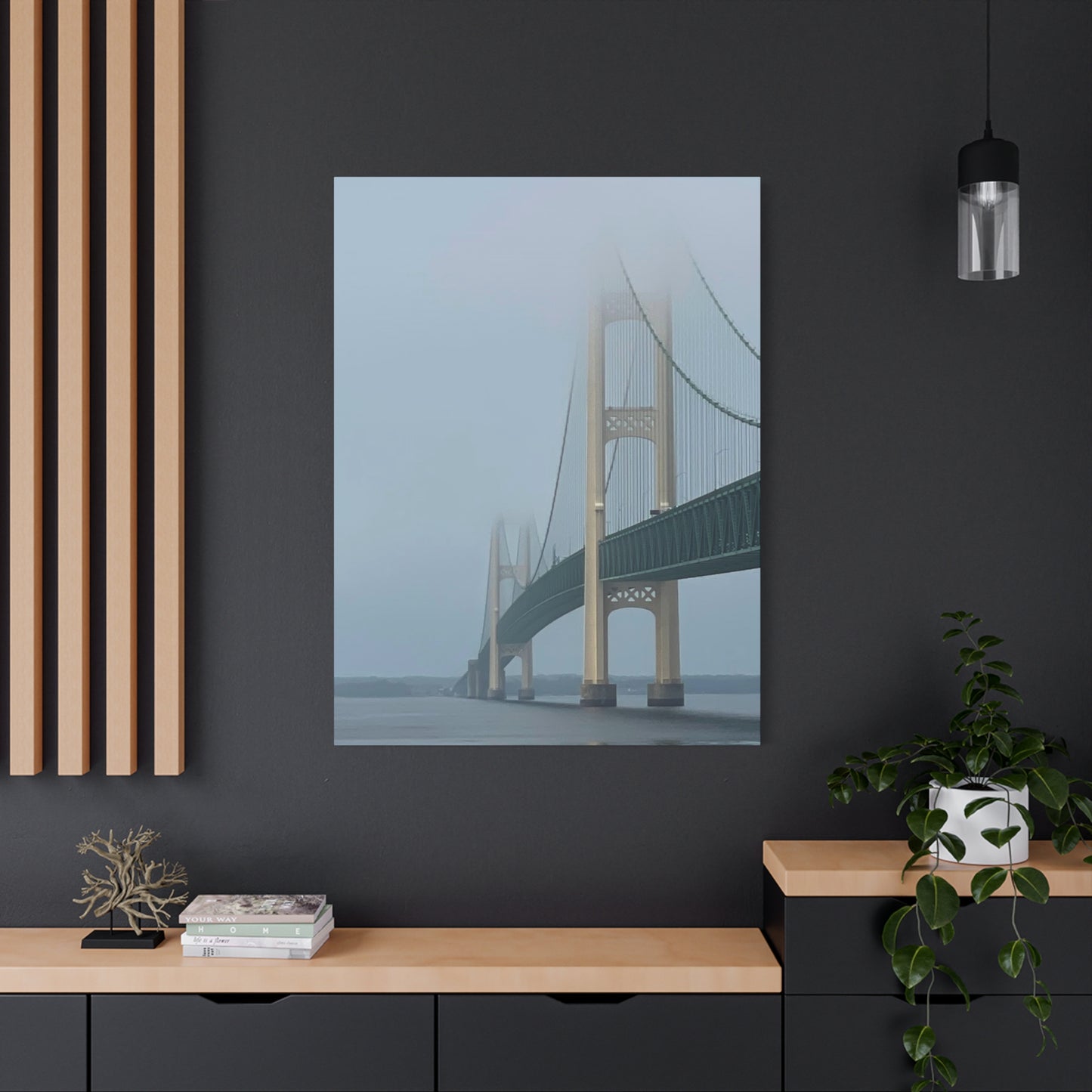 Foggy Bridge Art Canvas - 1.25" Stretched Wall Decor Mackinac