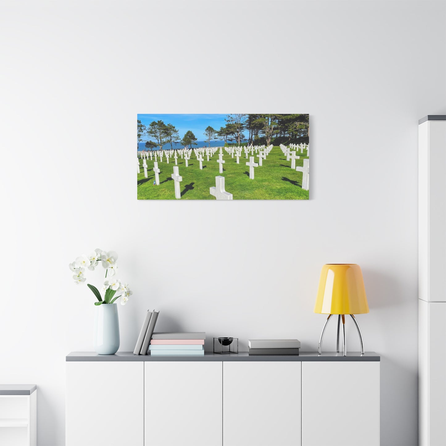 Memorial Canvas Print - Serene Cemetery Scene for Remembrance Normandy American Cemetery