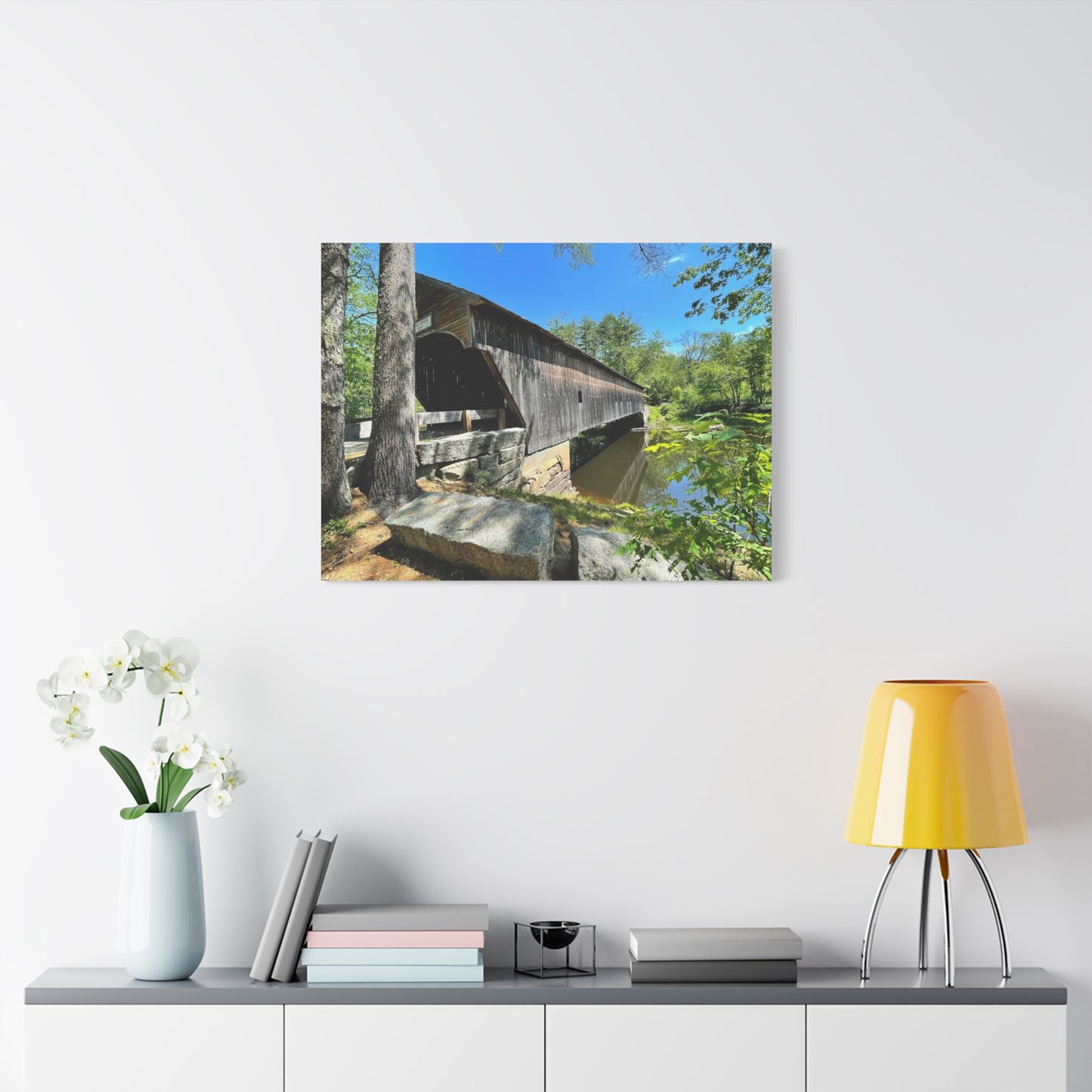 Scenic Covered Bridge Canvas Art - 1.25" Stretched Matte Wall Decor