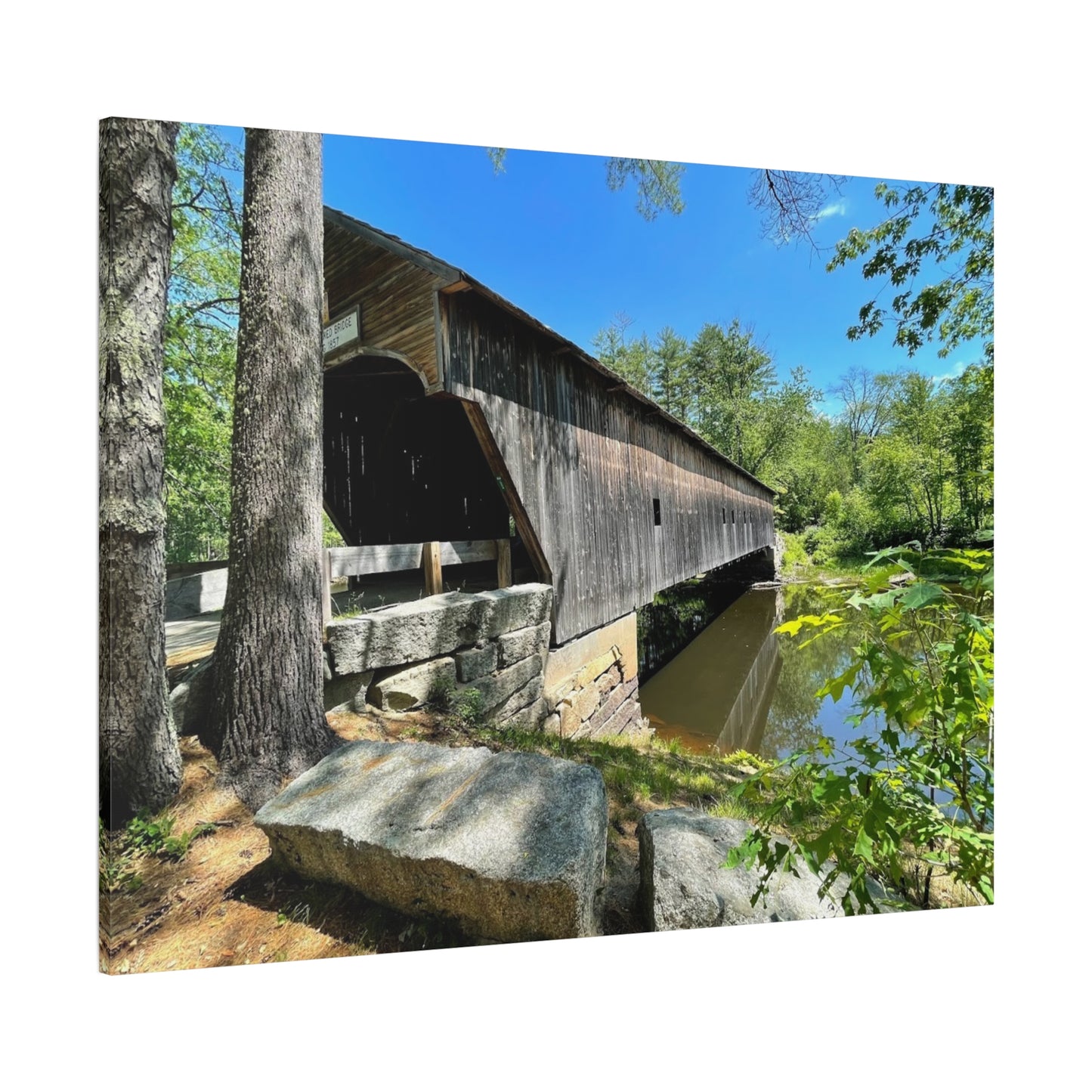 Scenic Covered Bridge Canvas Art - 1.25" Stretched Matte Wall Decor