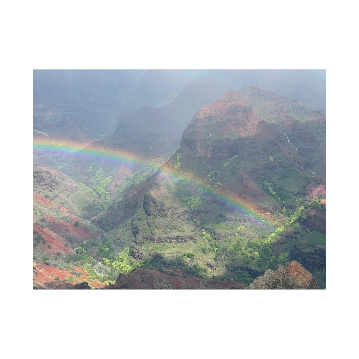 Rainbow Over Mountains Canvas Print - Nature Wall Art Wiamea Canyon Hawaii