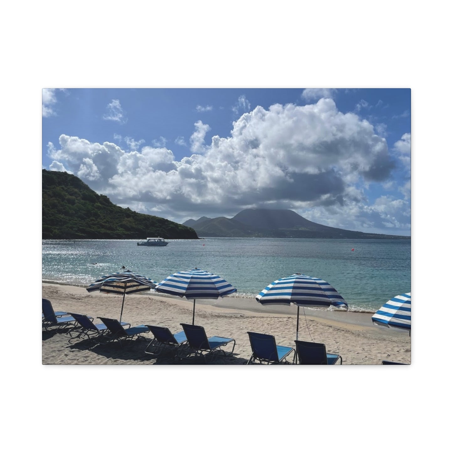Beach Umbrella Scenic Canvas Wall Art Nevis