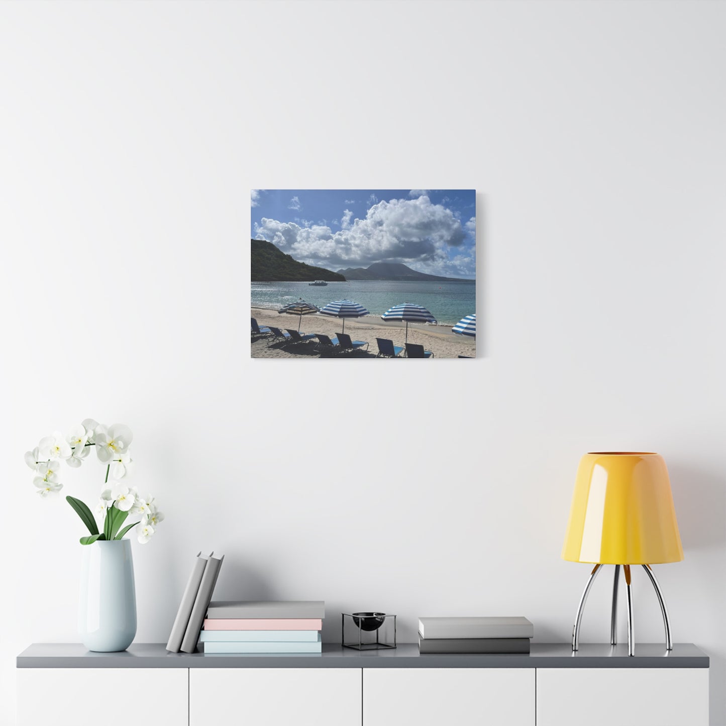 Beach Umbrella Scenic Canvas Wall Art Nevis