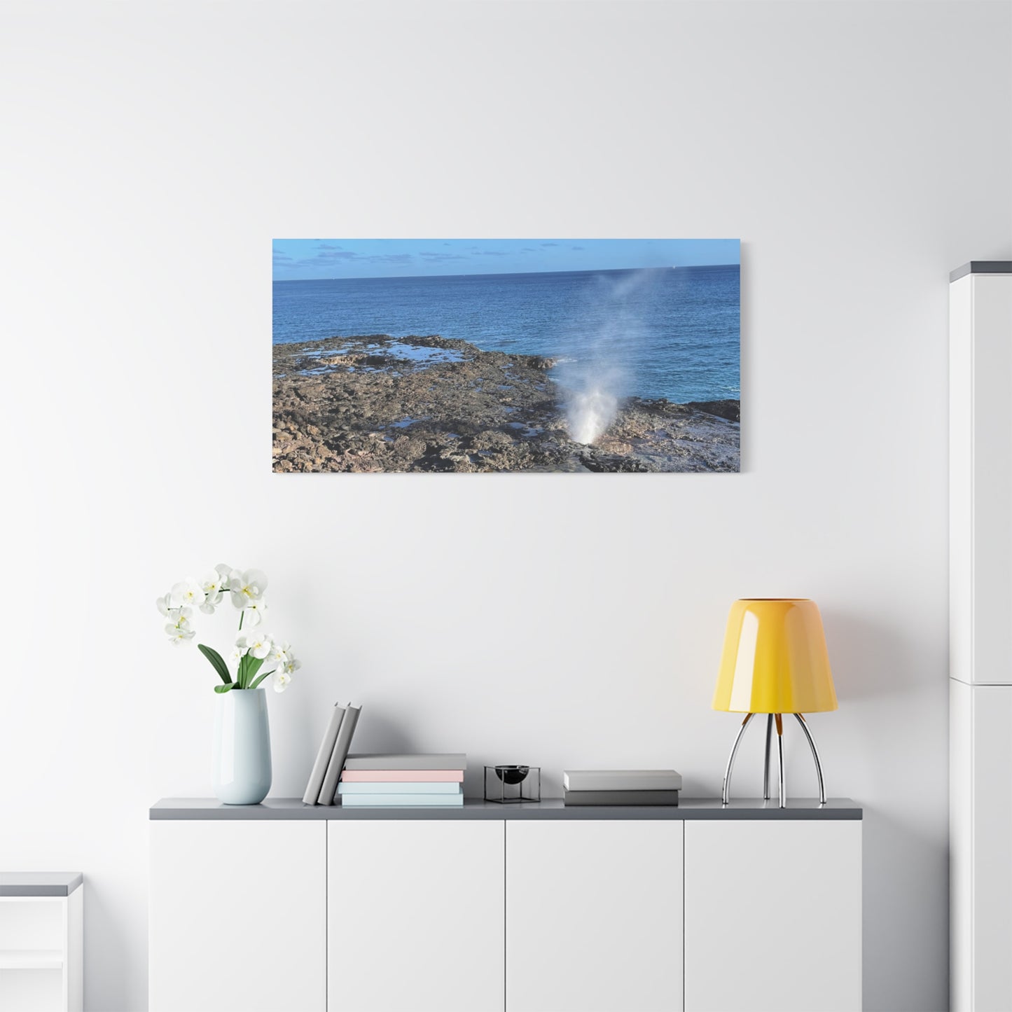 Stretched Matte Canvas Wall Art - Coastal Spouting Blowhole Photography