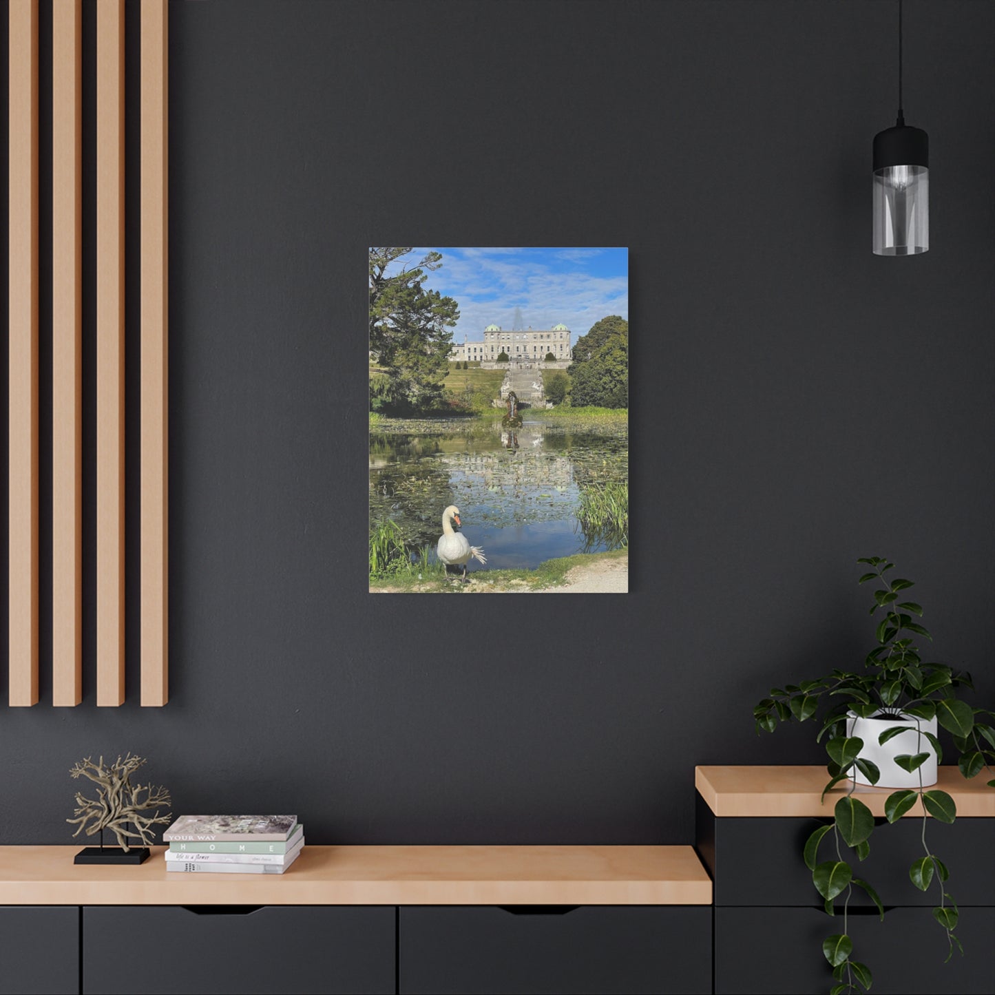 Stretched Matte Canvas Print - Serene Swan Reflection in Nature Powerscourt Estate, Wicklow Ireland