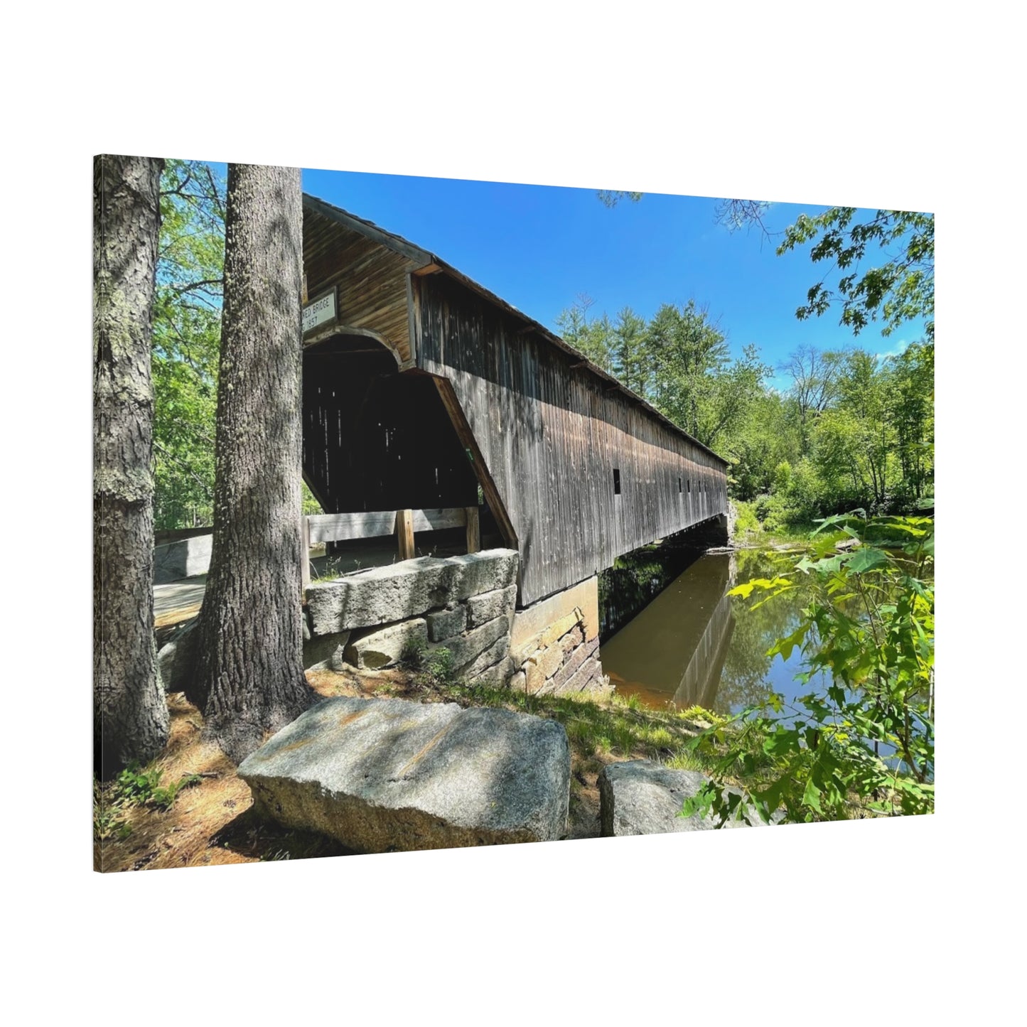 Scenic Covered Bridge Canvas Art - 1.25" Stretched Matte Wall Decor