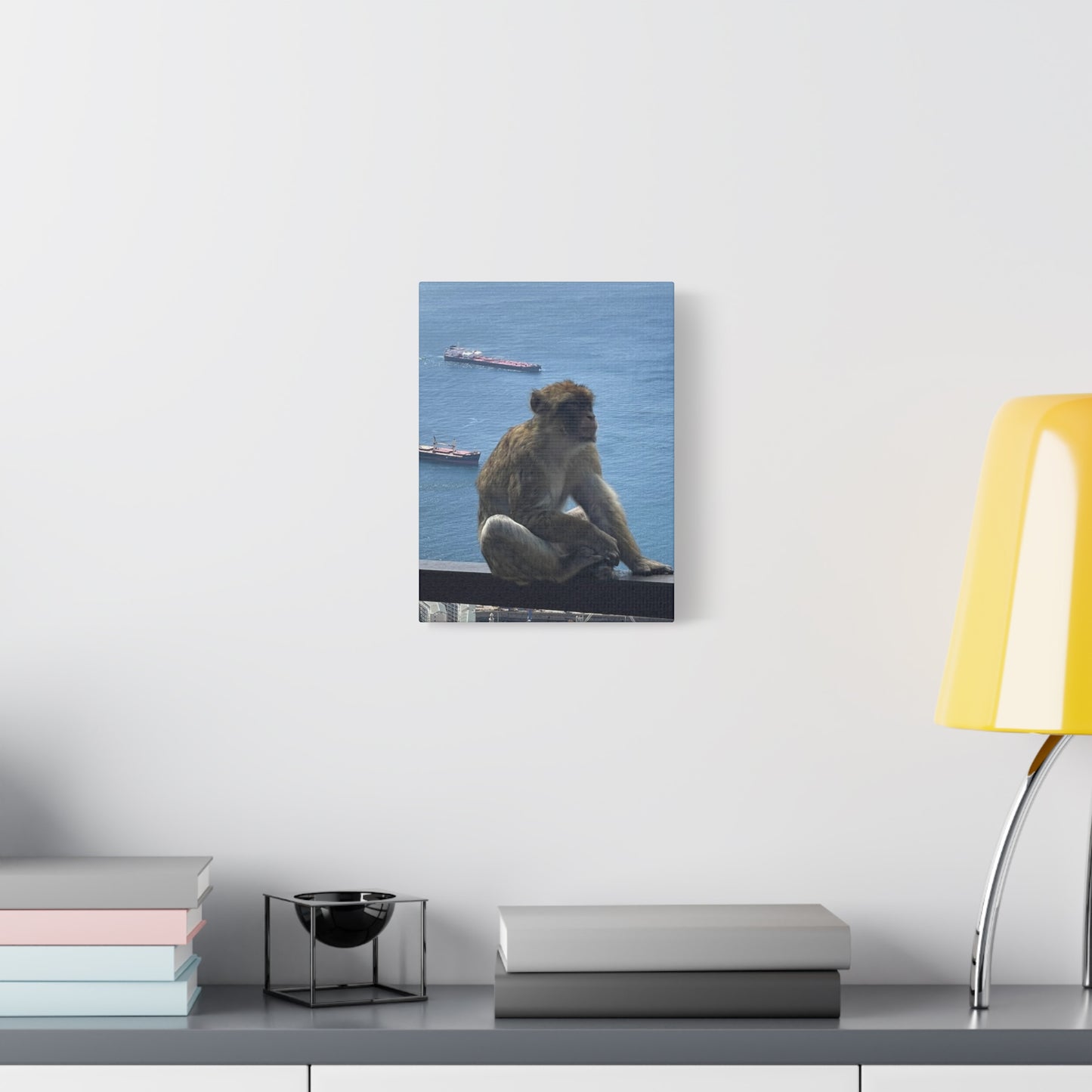 Monkeys by the Sea Canvas Art Print - Relaxing Coastal Decor Gibraltar