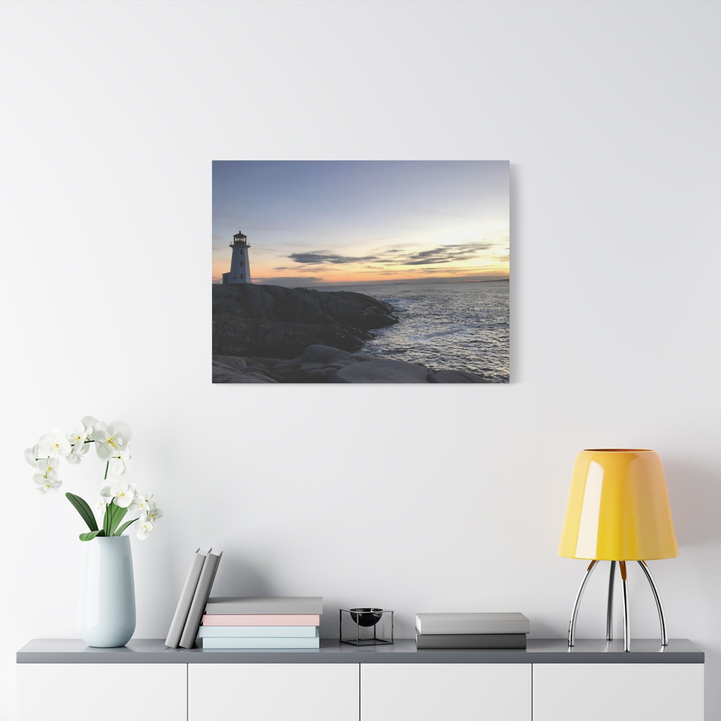 Sunset Lighthouse Canvas Print - Coastal Decor for Beach Lovers Peggys Cove
