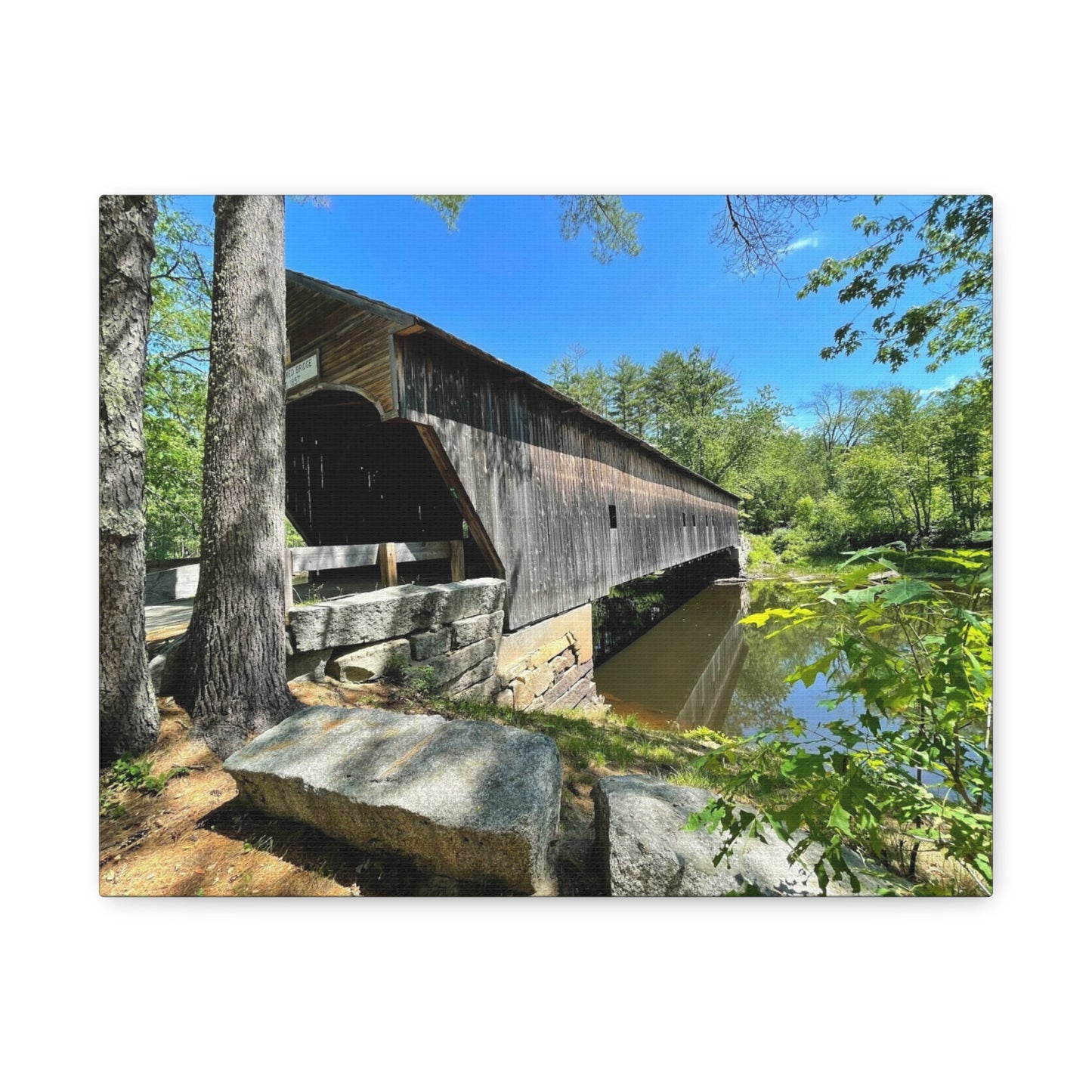 Scenic Covered Bridge Canvas Art - 1.25" Stretched Matte Wall Decor