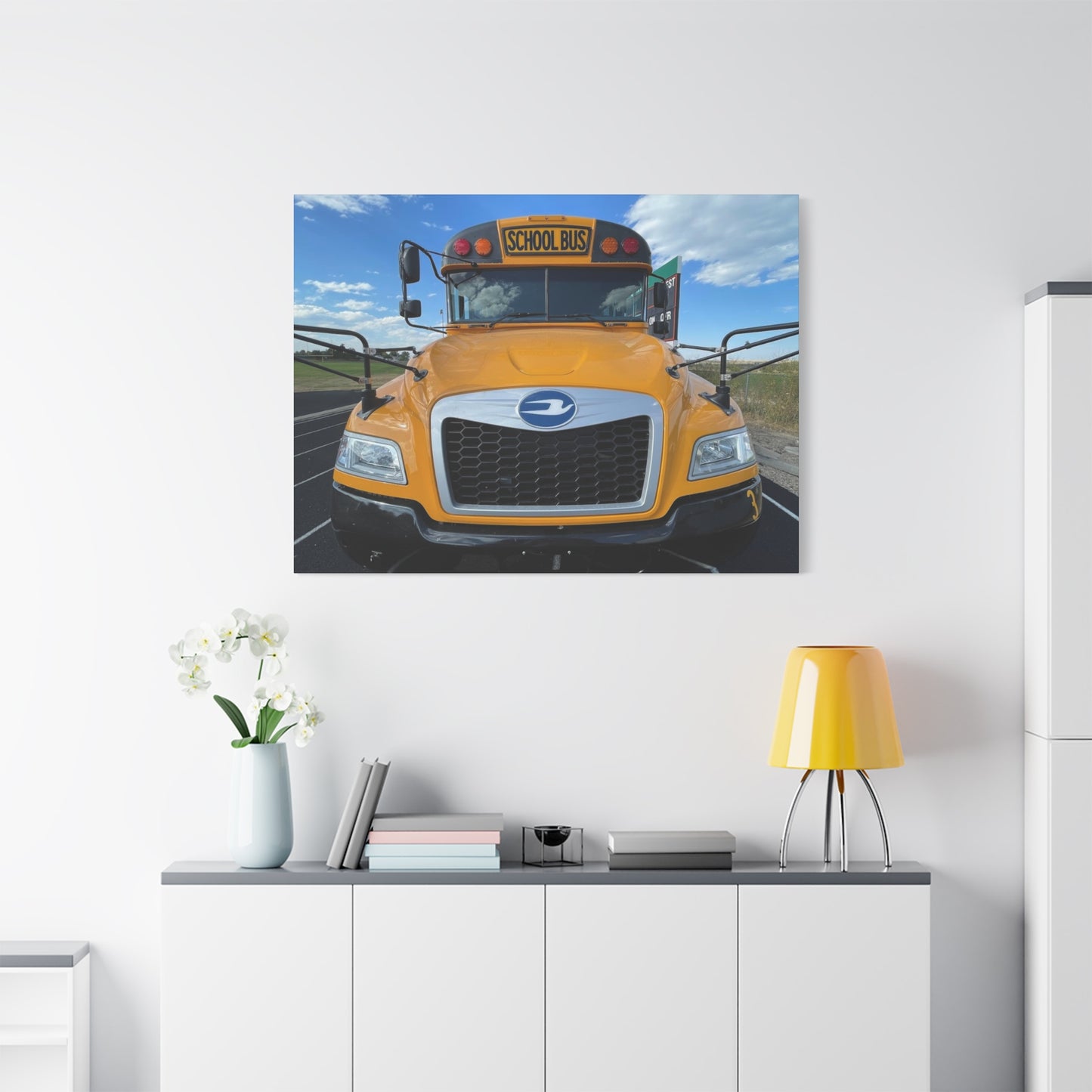 School Bus Canvas Art - Vibrant Stretched Wall Decor for Kids' Rooms