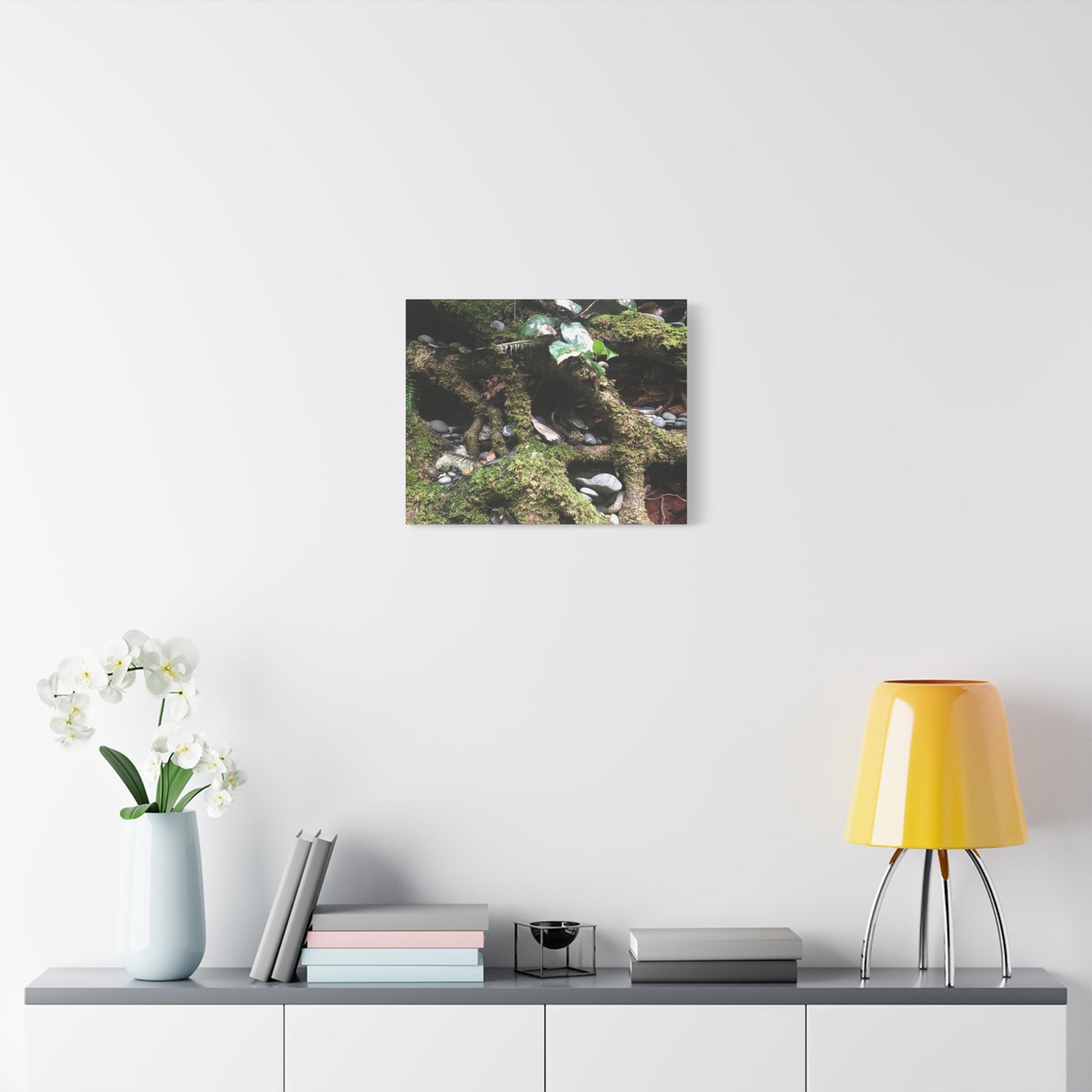 Nature-Inspired Matte Canvas Wall Art - Serene Root and Stone Design