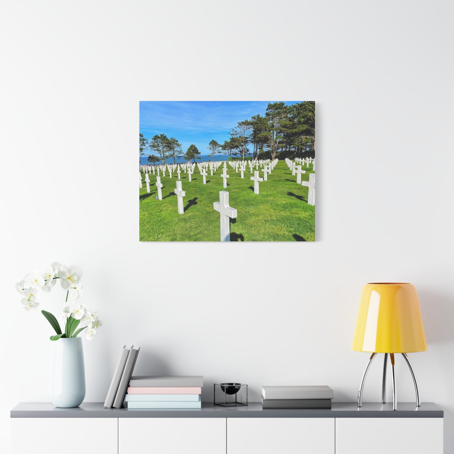 Memorial Canvas Print - Serene Cemetery Scene for Remembrance Normandy American Cemetery