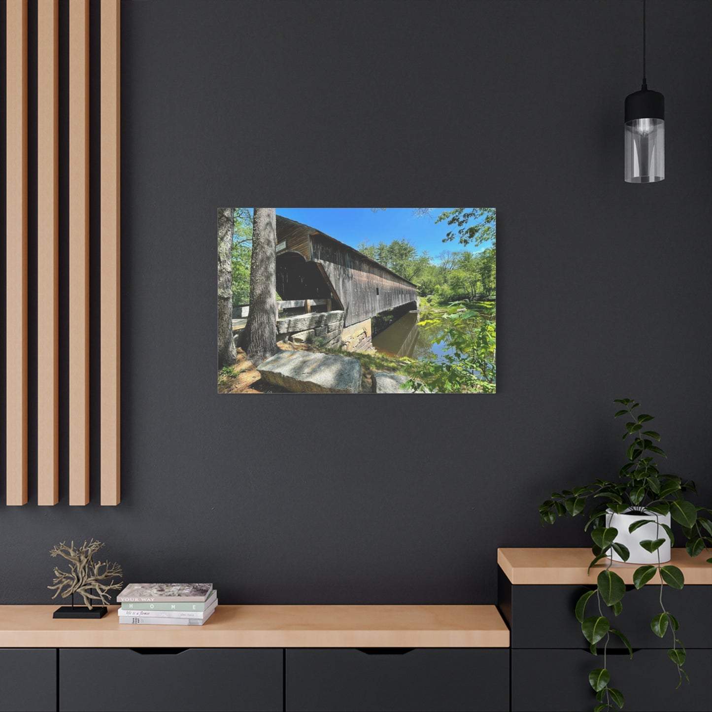 Scenic Covered Bridge Canvas Art - 1.25" Stretched Matte Wall Decor