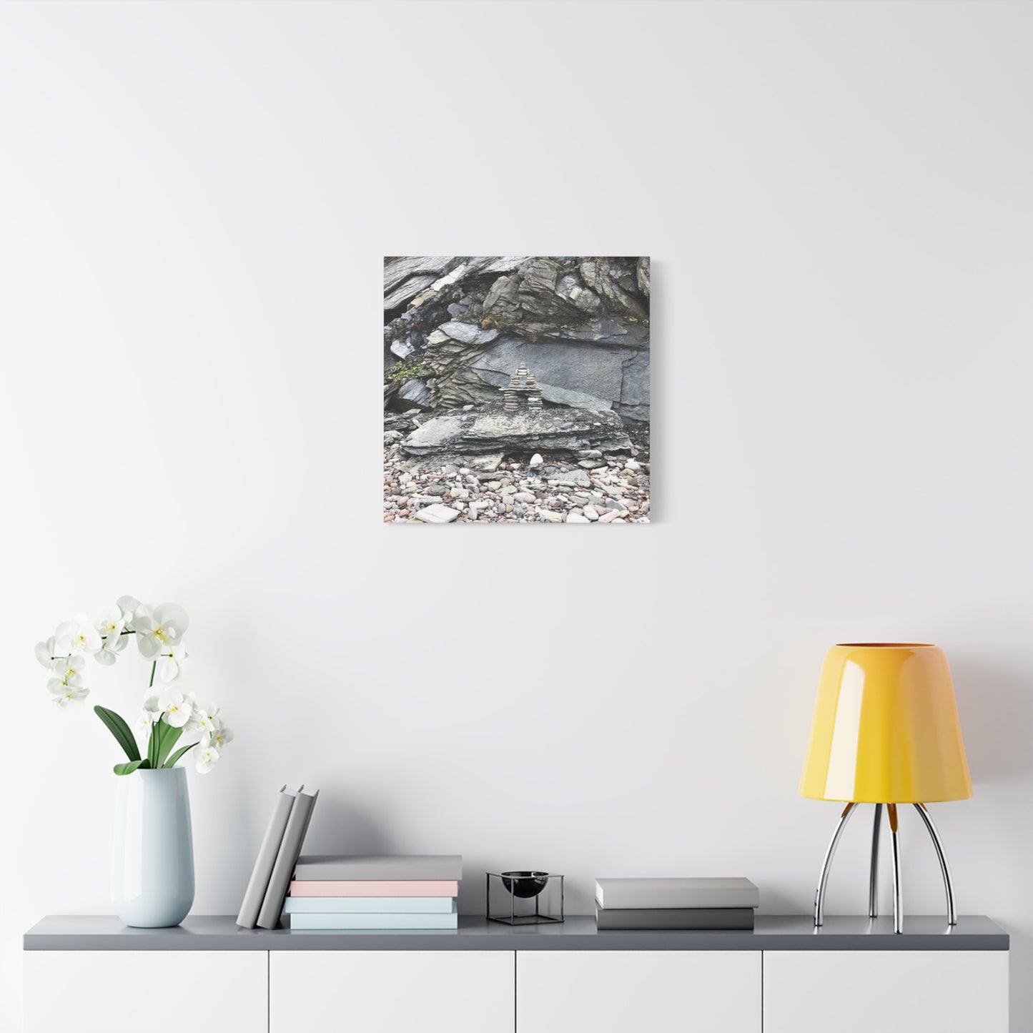 Nature-Inspired Stretched Canvas Art - Tranquil Rock Tower Design