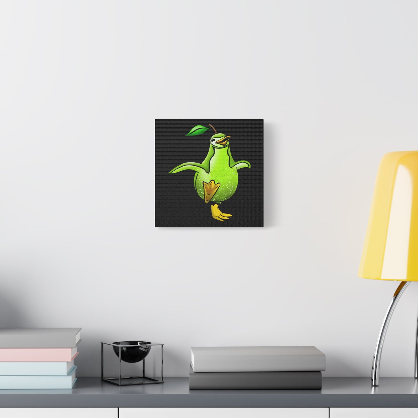 Whimsical Green Bird Pear Penguin Canvas Art - Charming Decor for Home and Office