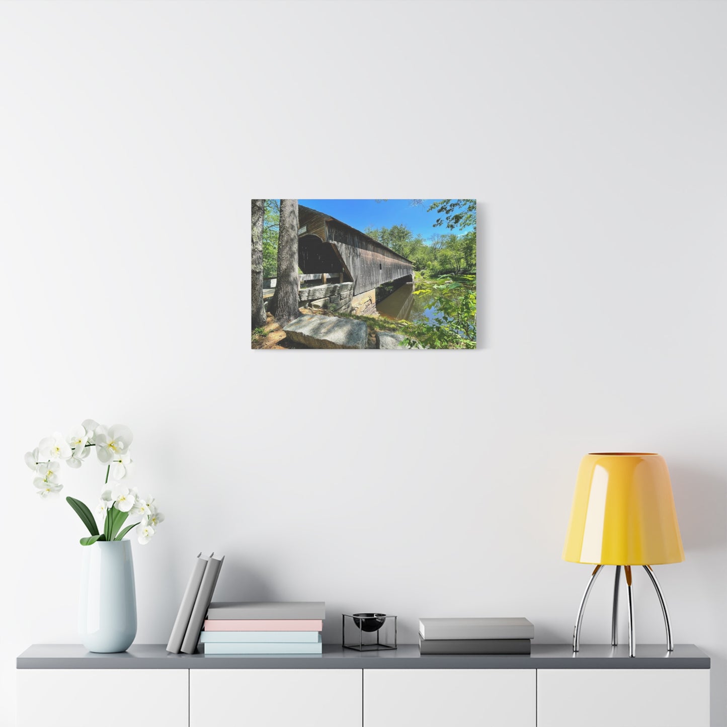 Scenic Covered Bridge Canvas Art - 1.25" Stretched Matte Wall Decor