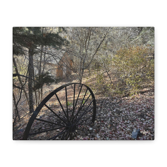 Rustic Landscape Canvas Wall Art - Nature Scene with Vintage Wheel