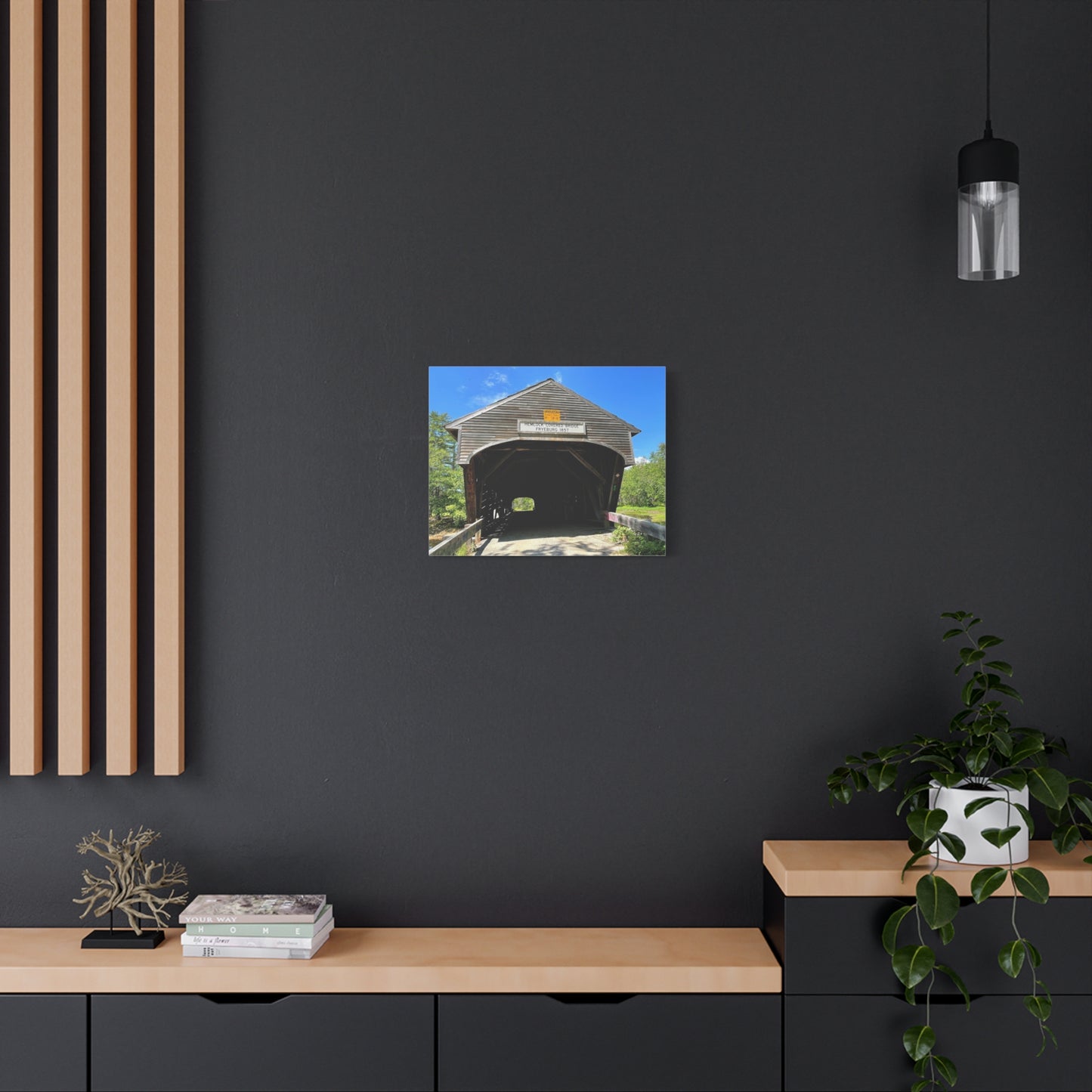 Scenic Covered Bridge Canvas Art – 1.25" Stretched Wall Decor for Nature Lovers