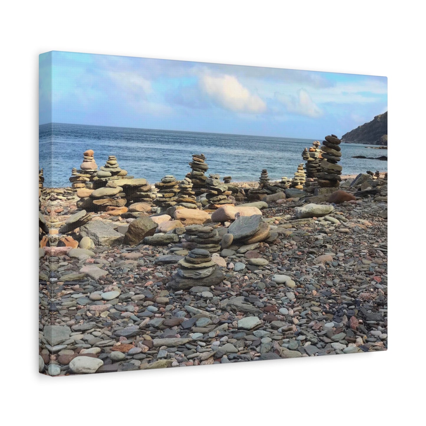Nature-Inspired Wall Art Canvas Print - Tranquil Beach Stack Stones Decor
