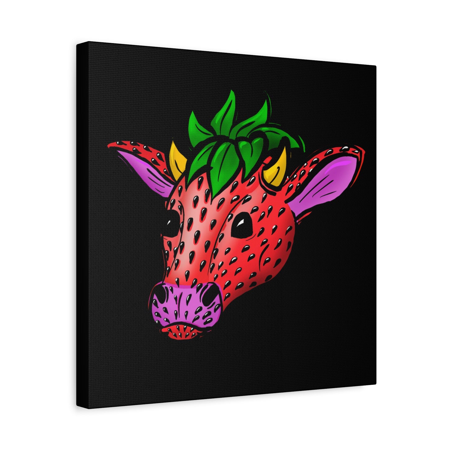 Colorful Cow Canvas Art - Strawberry Cow Stretched Wall Decor