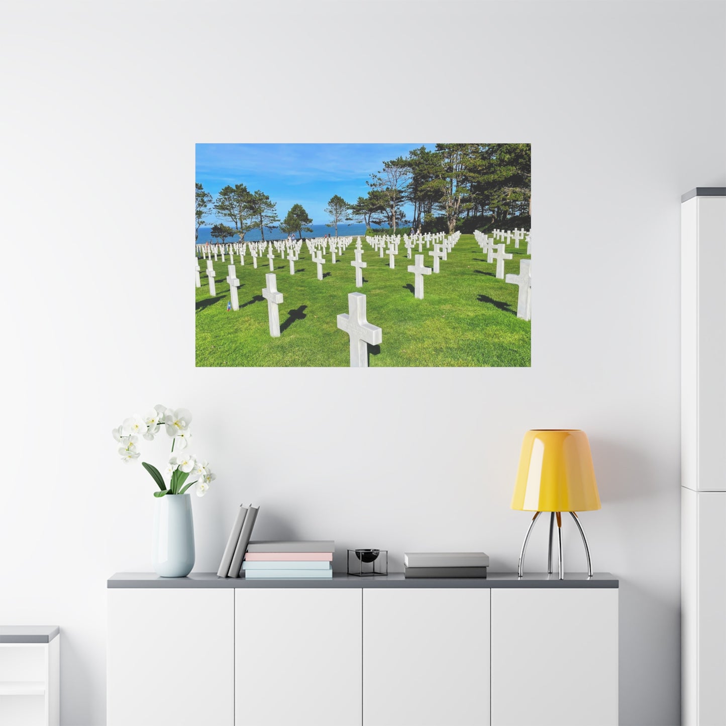 Memorial Canvas Print - Serene Cemetery Scene for Remembrance Normandy American Cemetery