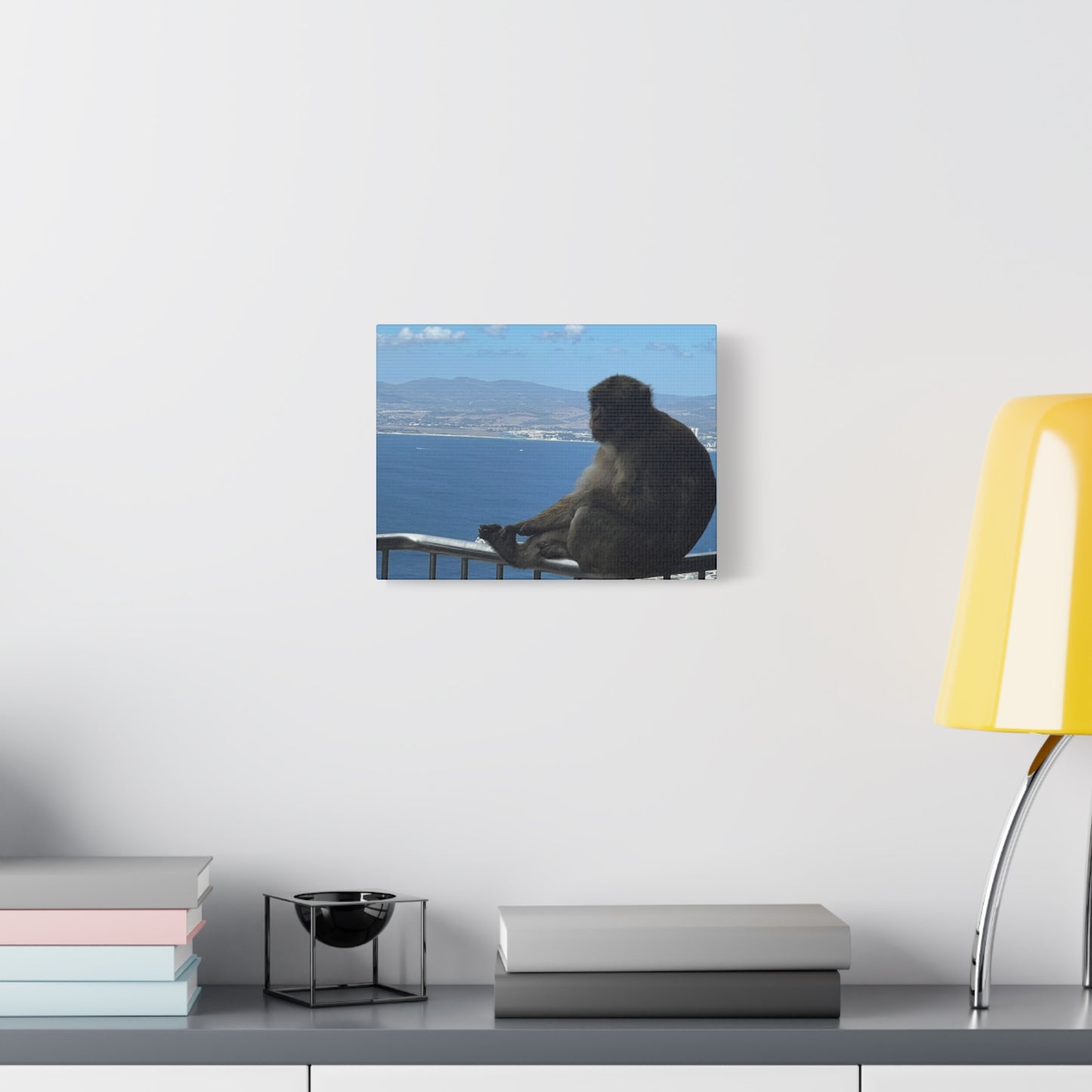 Monkey by the Sea Canvas Art - Relaxing Coastal Wall Decor Gibraltar