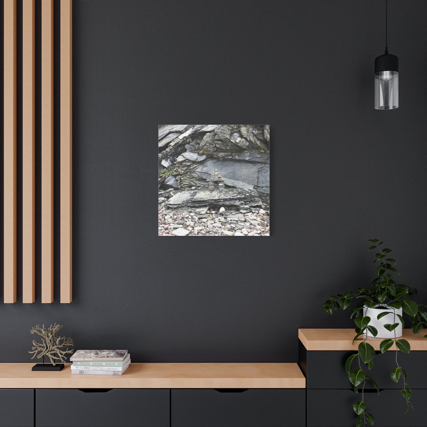 Nature-Inspired Stretched Canvas Art - Tranquil Rock Tower Design
