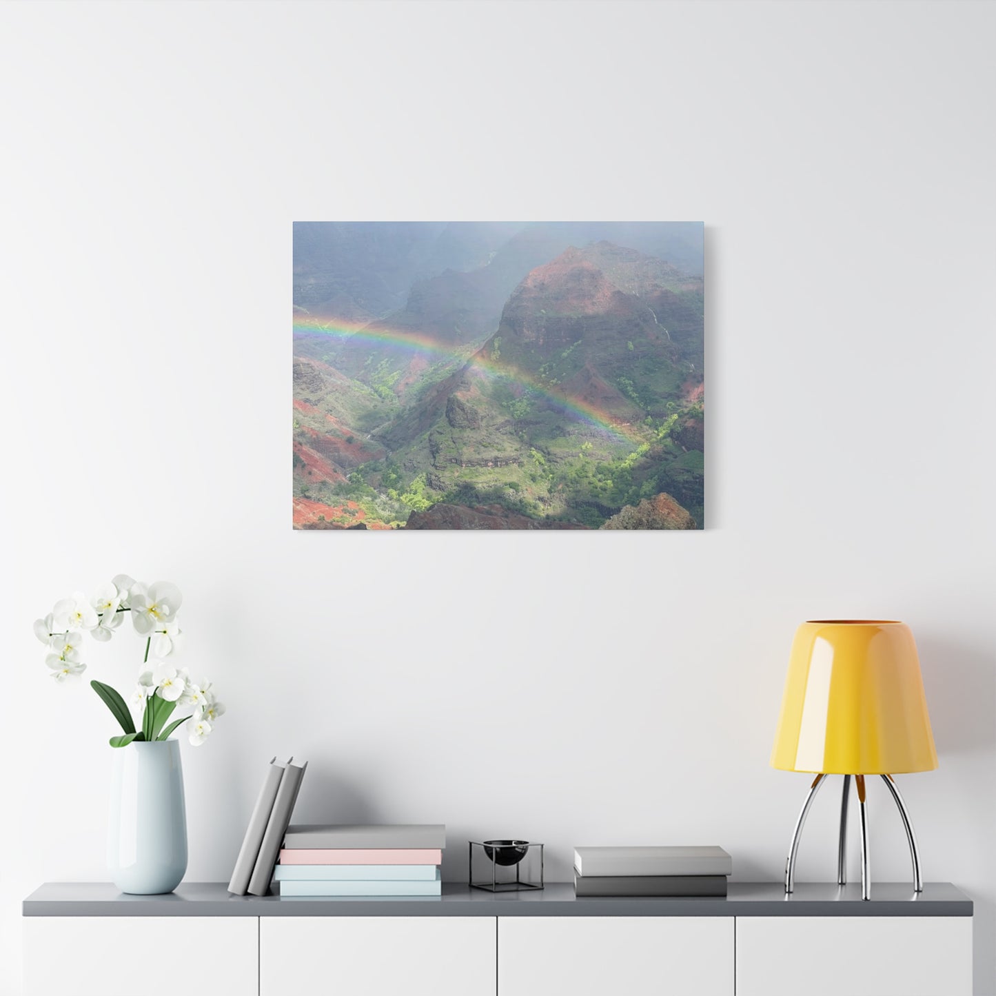 Rainbow Over Mountains Canvas Print - Nature Wall Art Wiamea Canyon Hawaii
