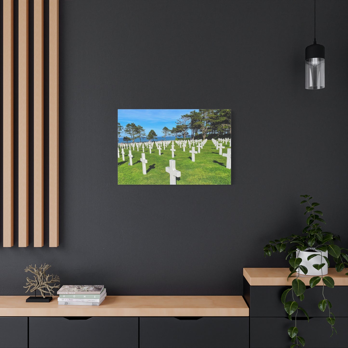 Memorial Canvas Print - Serene Cemetery Scene for Remembrance Normandy American Cemetery