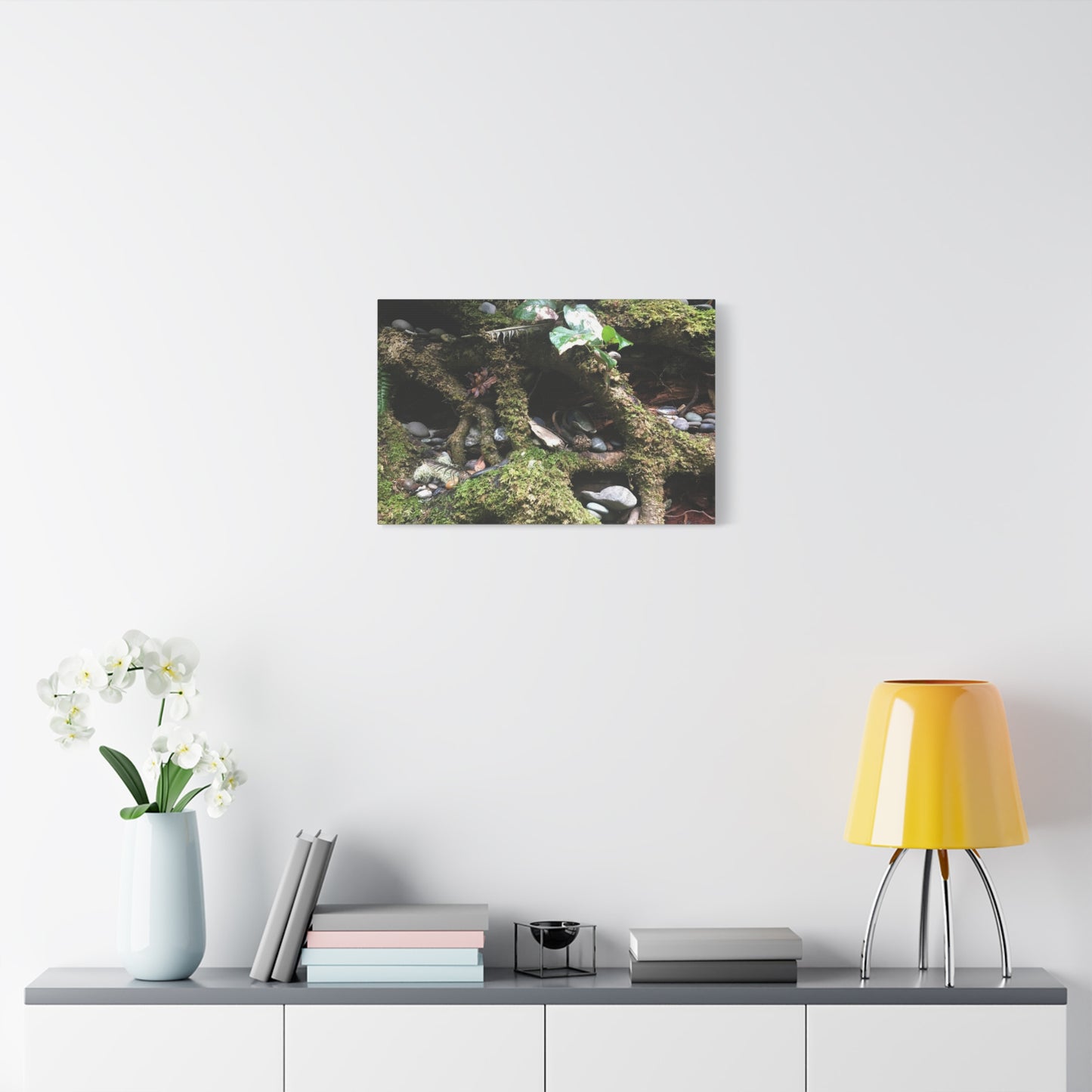Nature-Inspired Matte Canvas Wall Art - Serene Root and Stone Design