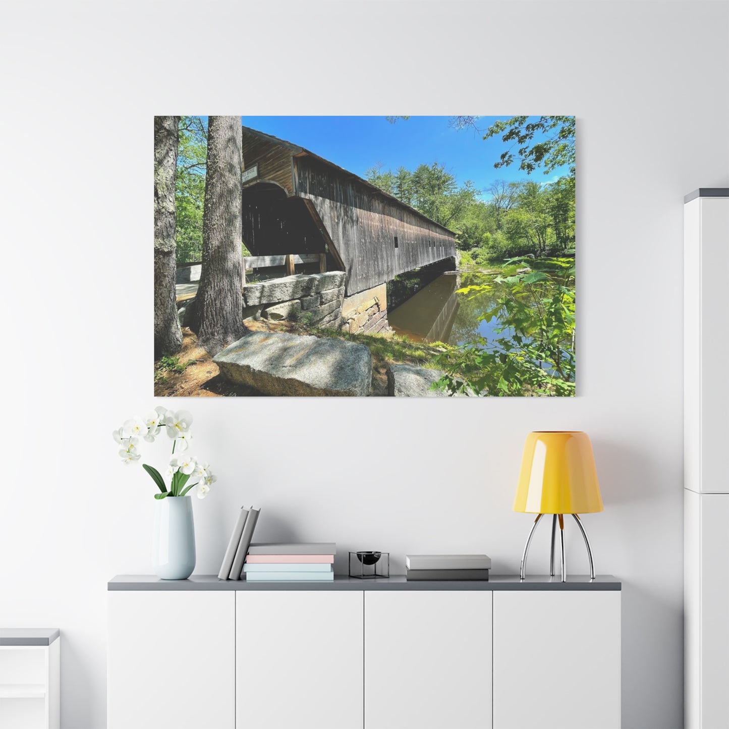 Scenic Covered Bridge Canvas Art - 1.25" Stretched Matte Wall Decor