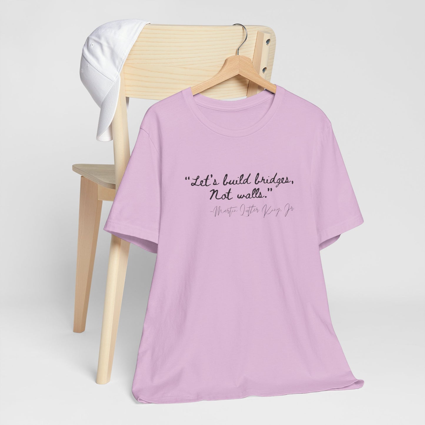 MLK Inspirational Quote Tee - "Let's Build Bridges, Not Walls" Unisex Jersey Short Sleeve T-Shirt