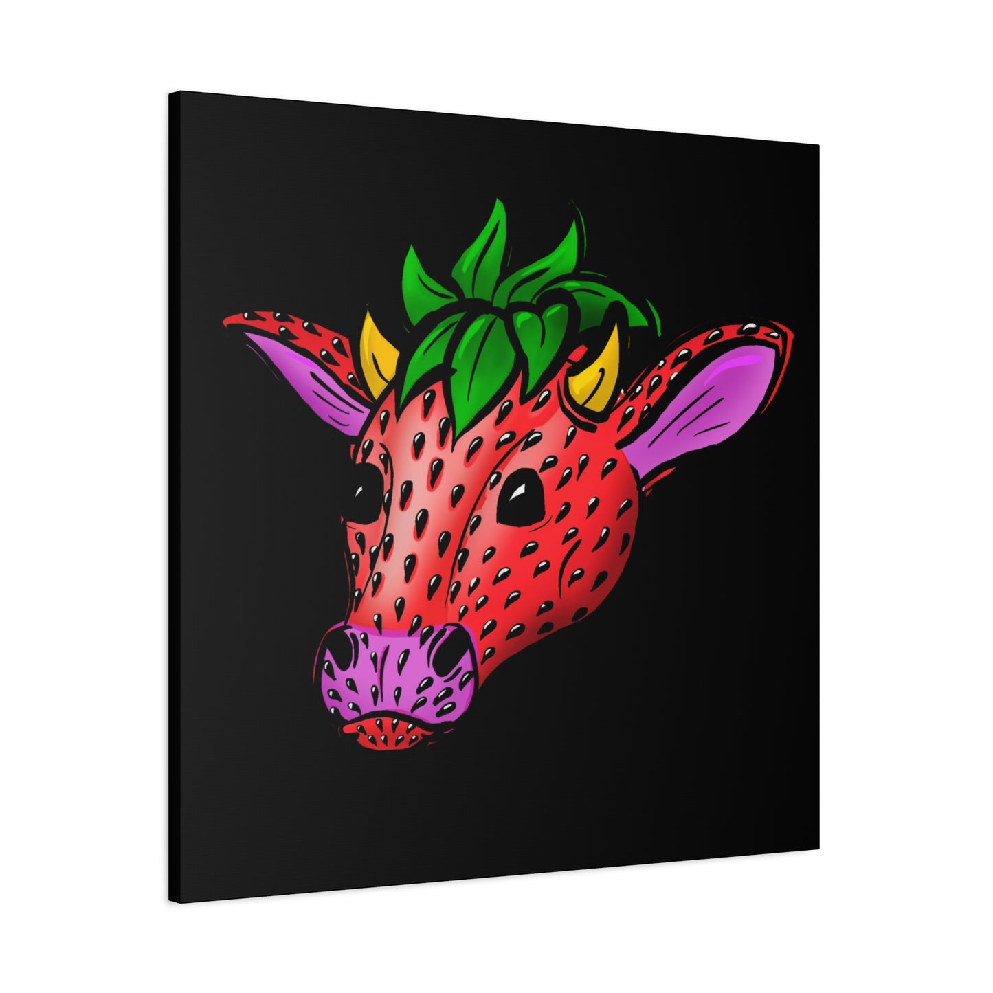 Colorful Cow Canvas Art - Strawberry Cow Stretched Wall Decor