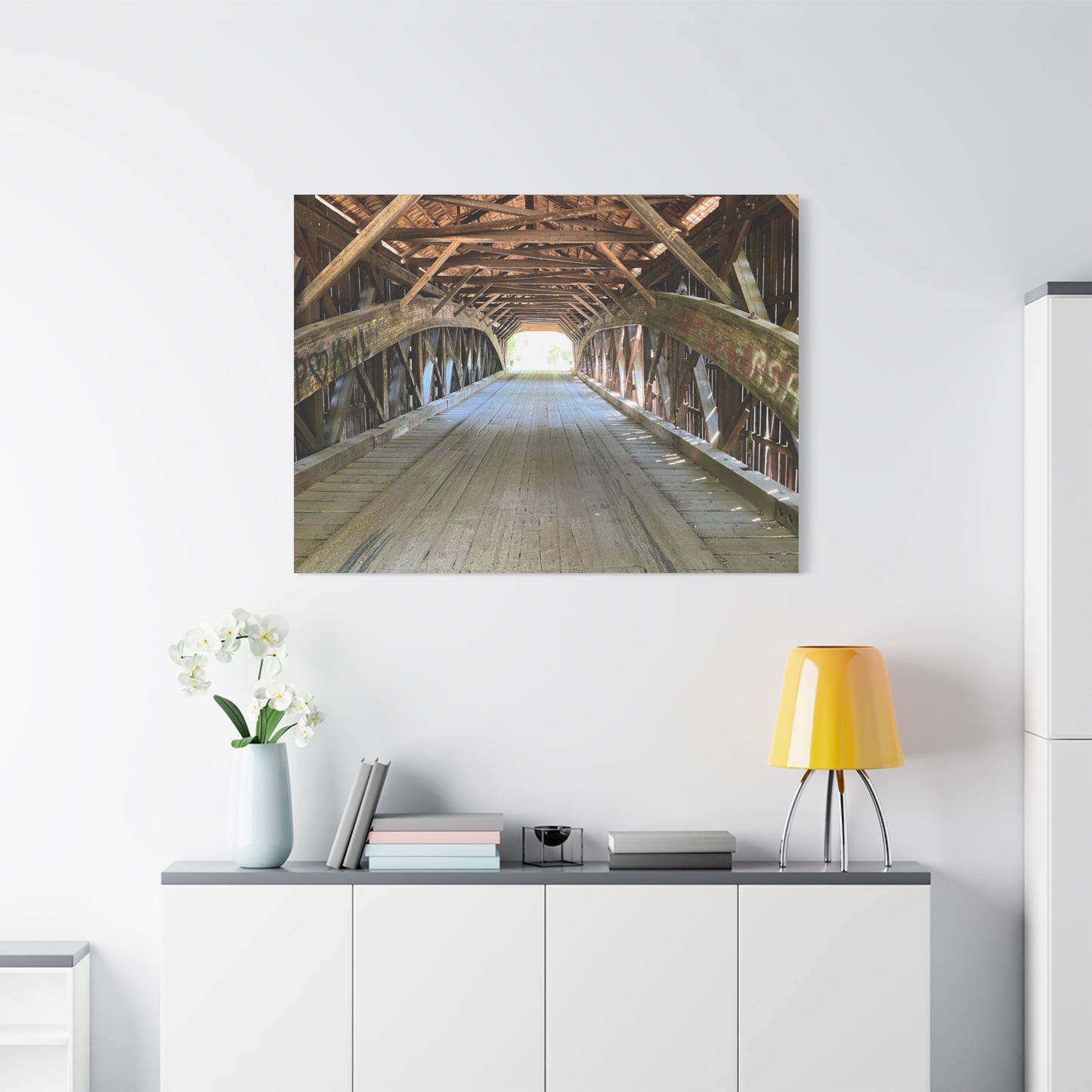 Rustic Wooden Bridge Canvas Print - Stretched Wall Art for Home Decor