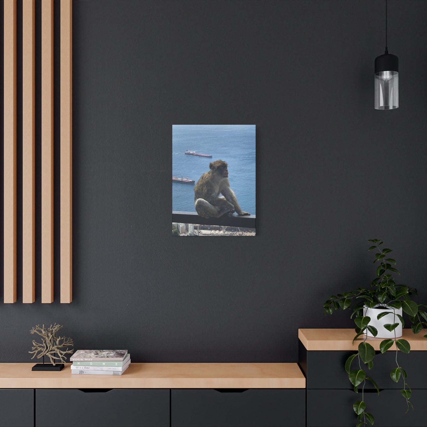 Monkeys by the Sea Canvas Art Print - Relaxing Coastal Decor Gibraltar