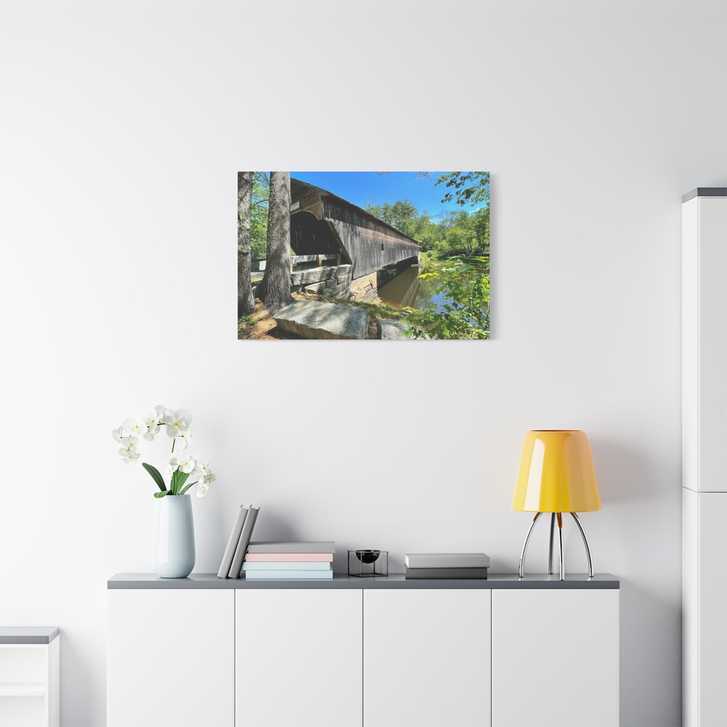 Scenic Covered Bridge Canvas Art - 1.25" Stretched Matte Wall Decor