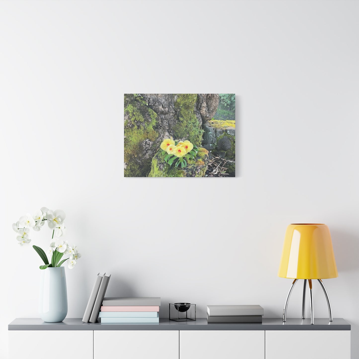 Floral Matte Canvas Art - Yellow Orchid and Moss Decor