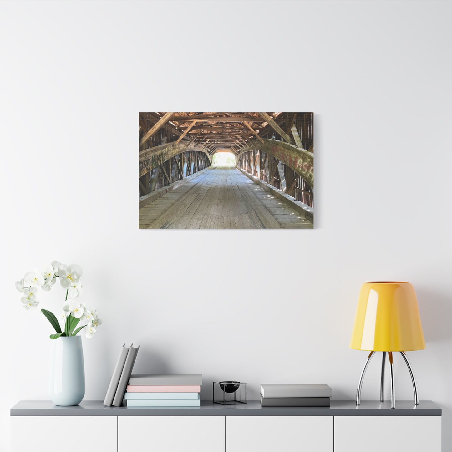 Rustic Wooden Bridge Canvas Print - Stretched Wall Art for Home Decor
