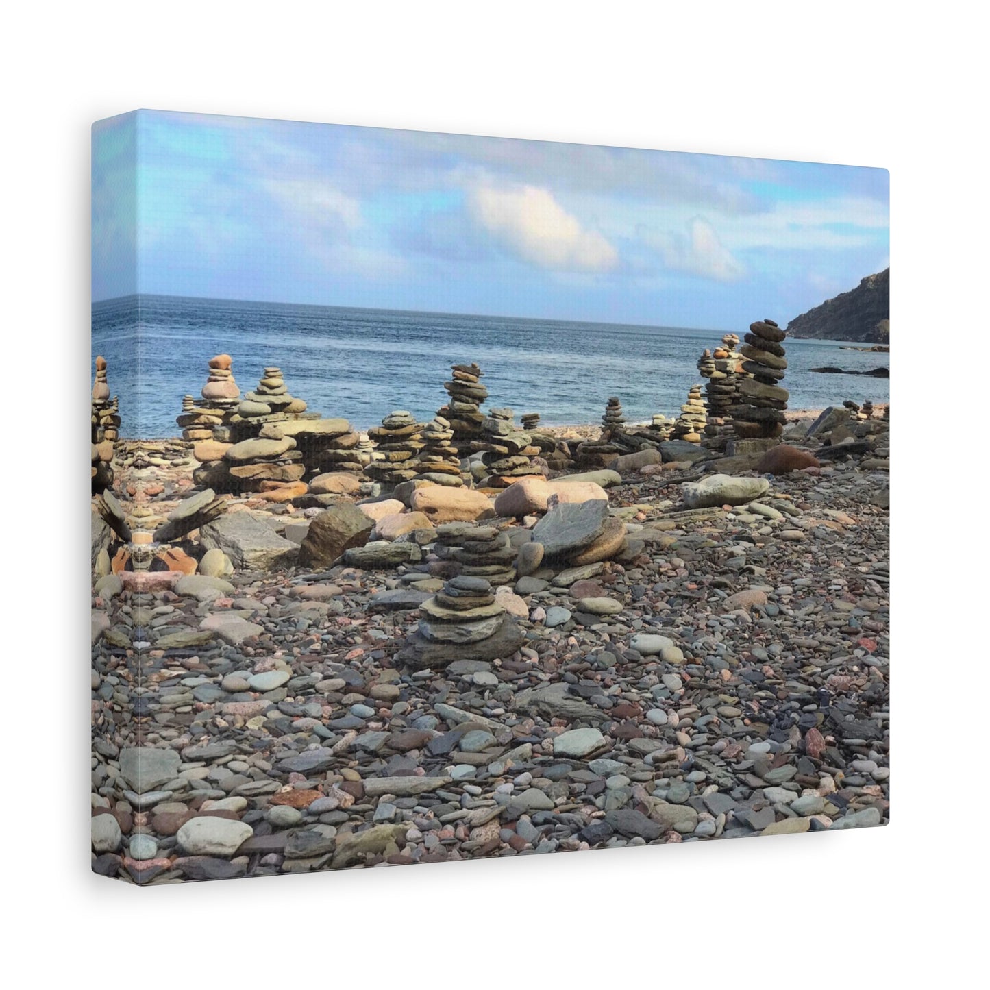 Nature-Inspired Wall Art Canvas Print - Tranquil Beach Stack Stones Decor