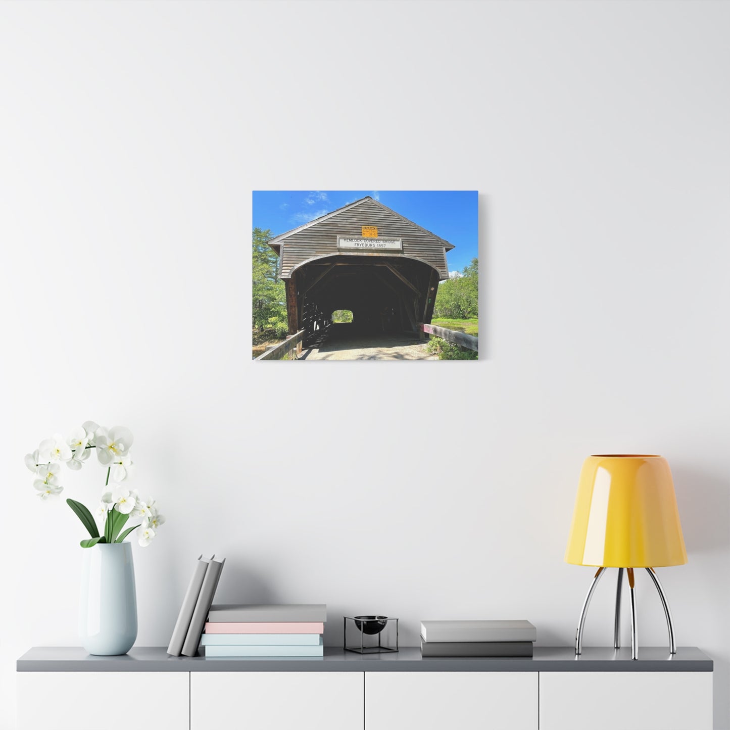 Scenic Covered Bridge Canvas Art – 1.25" Stretched Wall Decor for Nature Lovers