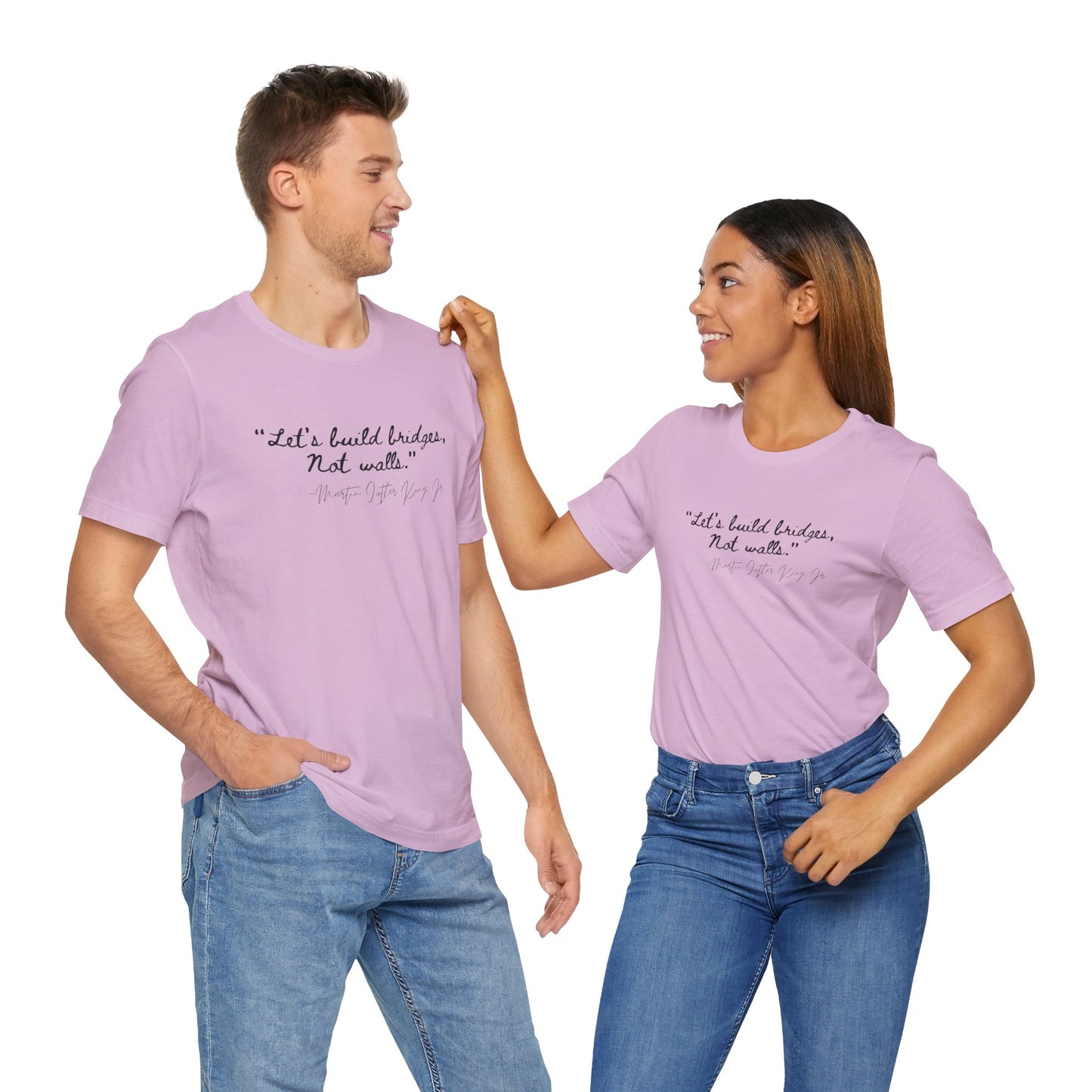 MLK Inspirational Quote Tee - "Let's Build Bridges, Not Walls" Unisex Jersey Short Sleeve T-Shirt