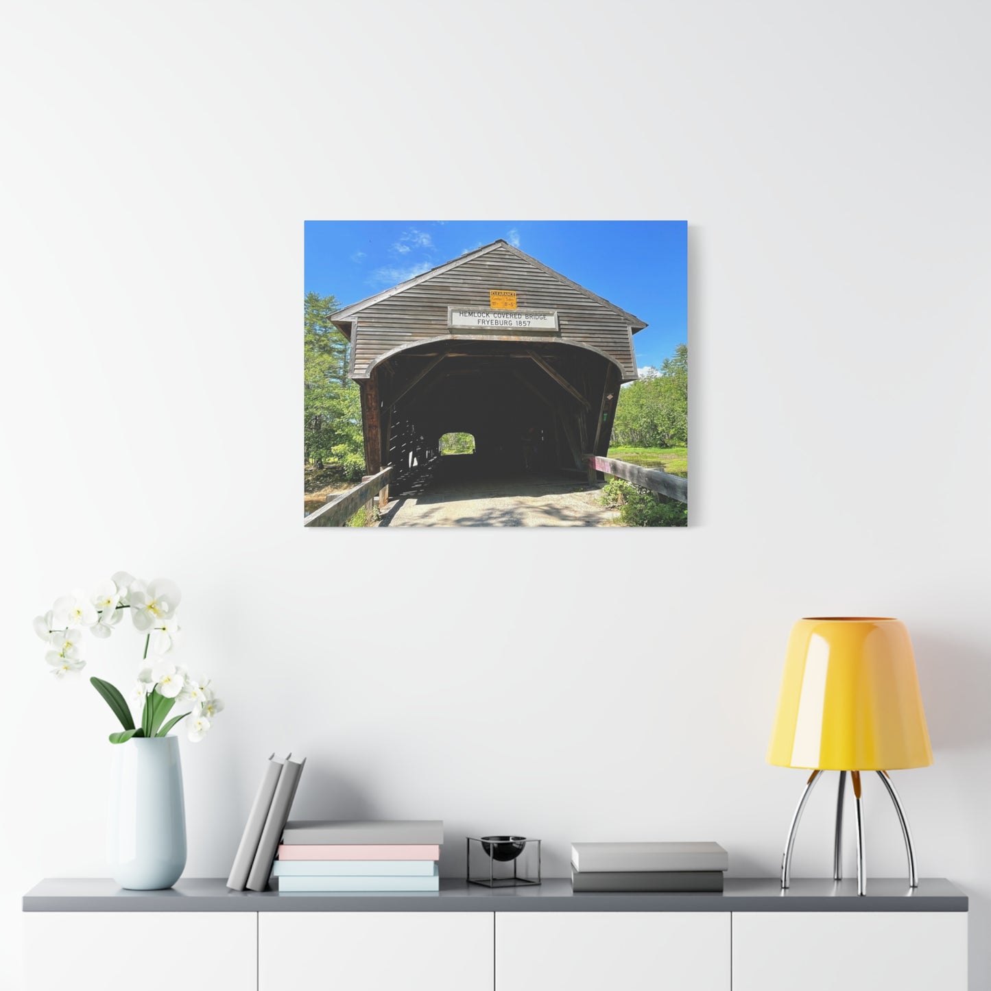 Scenic Covered Bridge Canvas Art – 1.25" Stretched Wall Decor for Nature Lovers