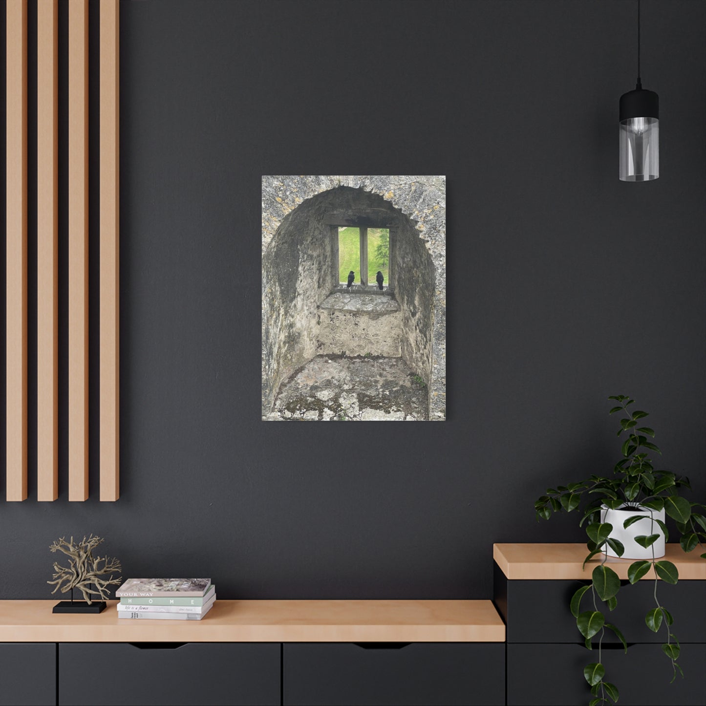 Nature-Inspired Matte Canvas Art - Black Birds by Window - Home Decor