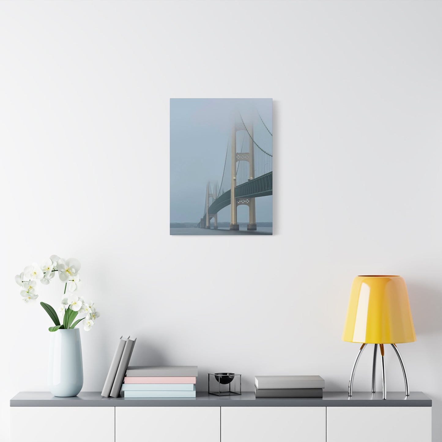 Foggy Bridge Art Canvas - 1.25" Stretched Wall Decor Mackinac