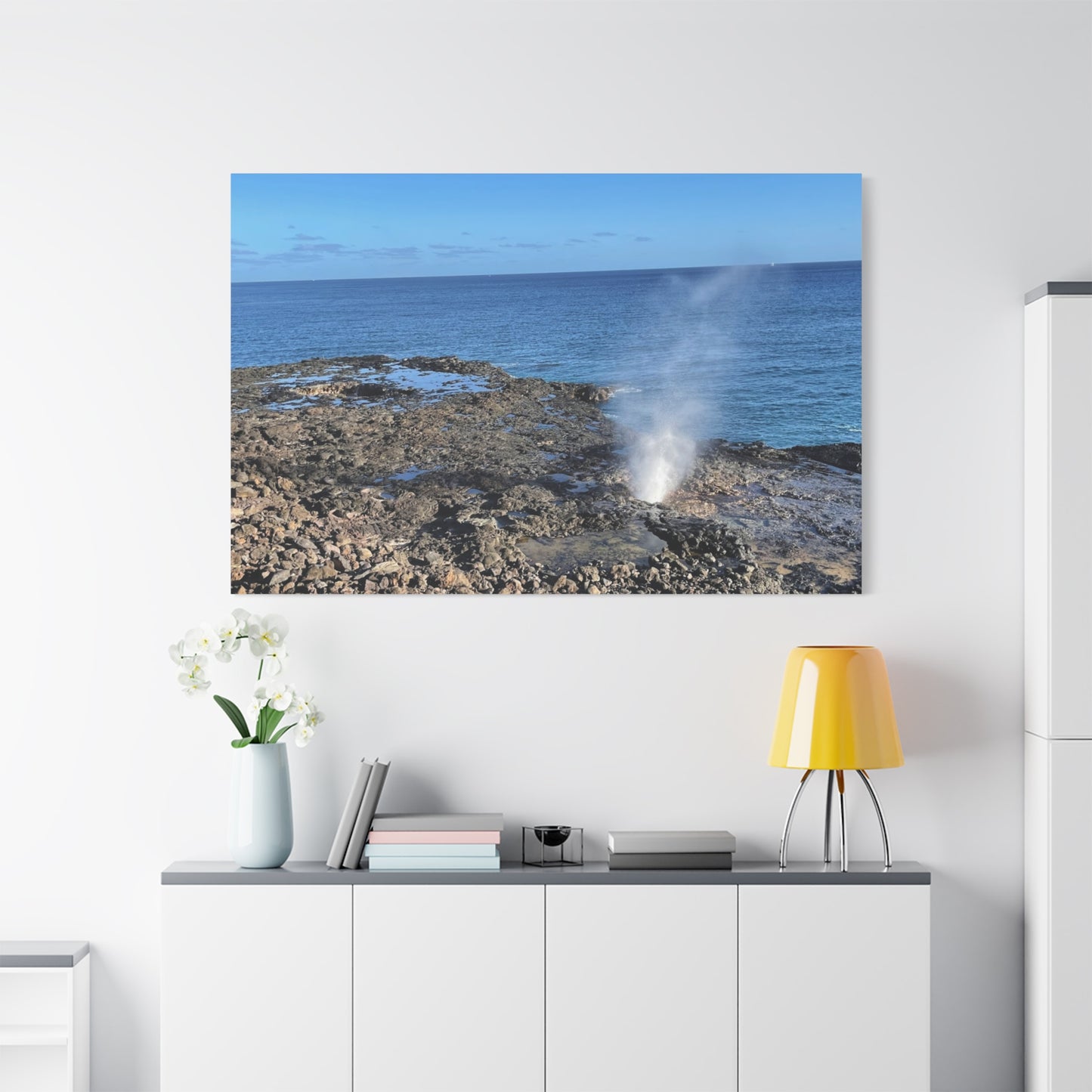 Stretched Matte Canvas Wall Art - Coastal Spouting Blowhole Photography