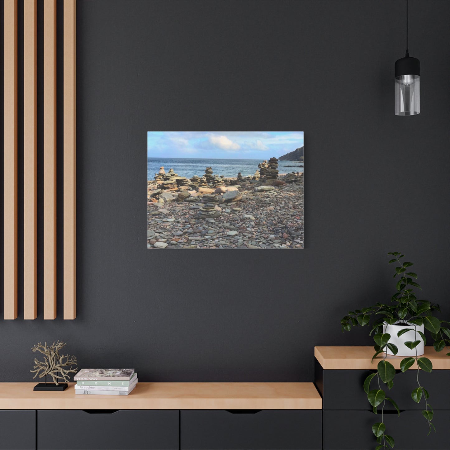 Nature-Inspired Wall Art Canvas Print - Tranquil Beach Stack Stones Decor